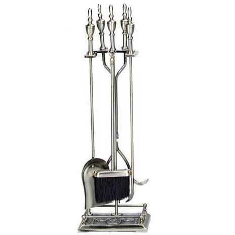 UniFlame 5 Piece Triple-Plated Antique Brass Fireset With Twist Handle & Square Base