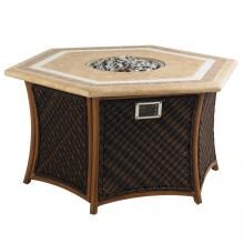 Island Estate Lanai 51 X 44 Inch Hexagon Cast Aluminum & All Weather Wicker Propane Fire Pit Table W/ Weatherstone Top & Remote Control By Tommy Bahama