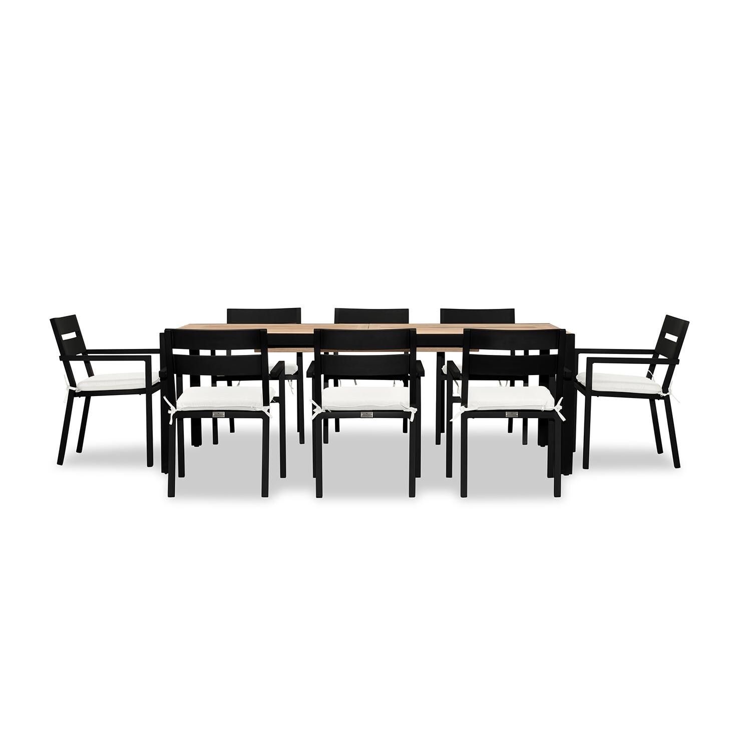 Calm Bay Communal 9 Pc Reclaimed Teak Extendable Dining Set in Black/Canvas Natural by Lakeview - White Background 2 thumbnail