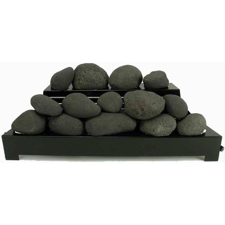 Rasmussen 30-Inch Black ALTERNA See-Thru FireStone Set With Vent Free Propane Black Chassis Burner - Variable Flame Remote