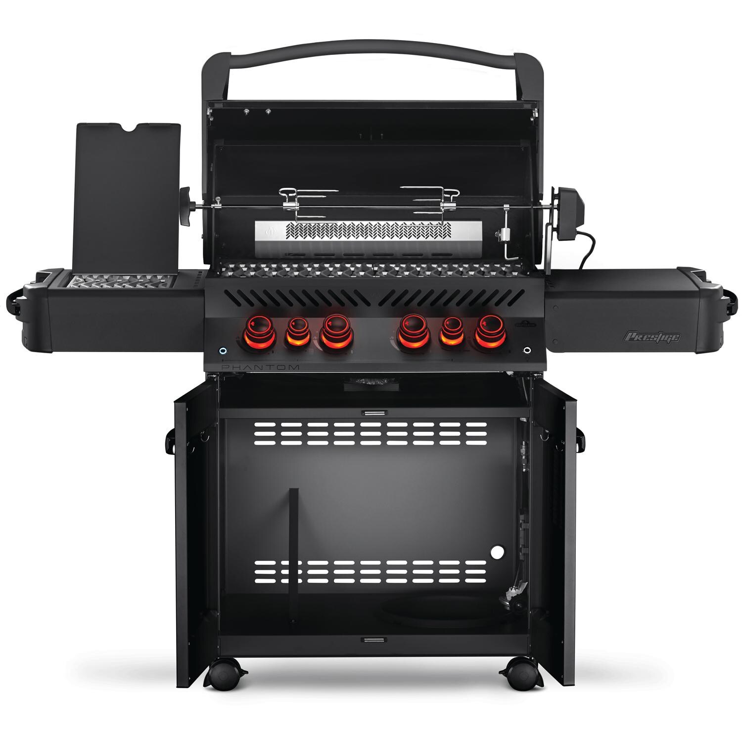 Napoleon P500RSIBPMK-3-PHM Phantom Prestige 500 Propane Gas Grill with Infrared Rear Burner and Infrared Side Burner and Rotisserie Kit - Open View thumbnail