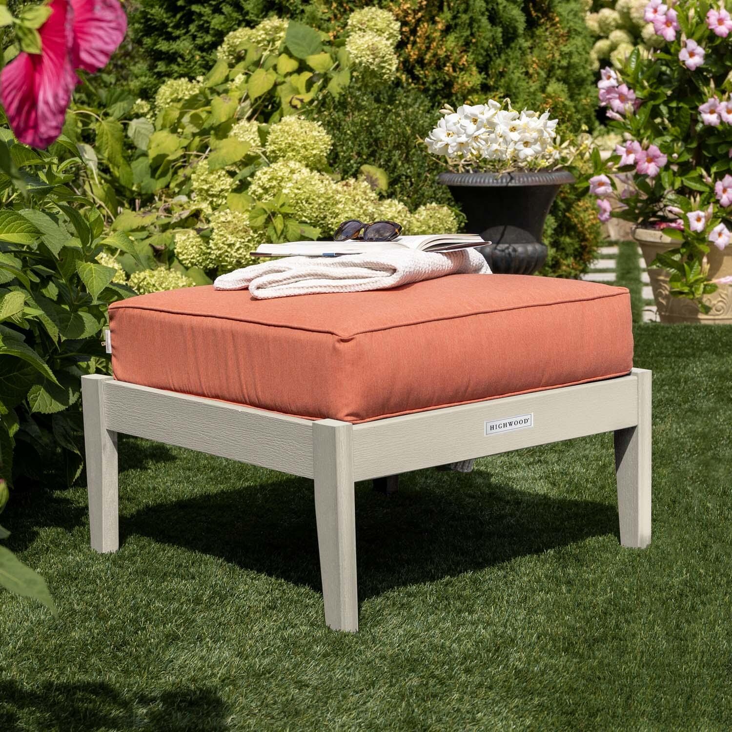 Blushing Bay Recycled Plastic Ottoman in Canvas Persimmon/Whitewash by Lakeview Outdoor Designs