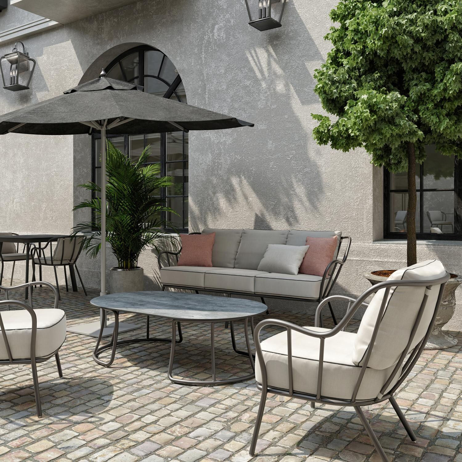 Oxford Garden Malti 3 Person Aluminum Sofa in Carbon/Bliss Linen - Courtyard thumbnail