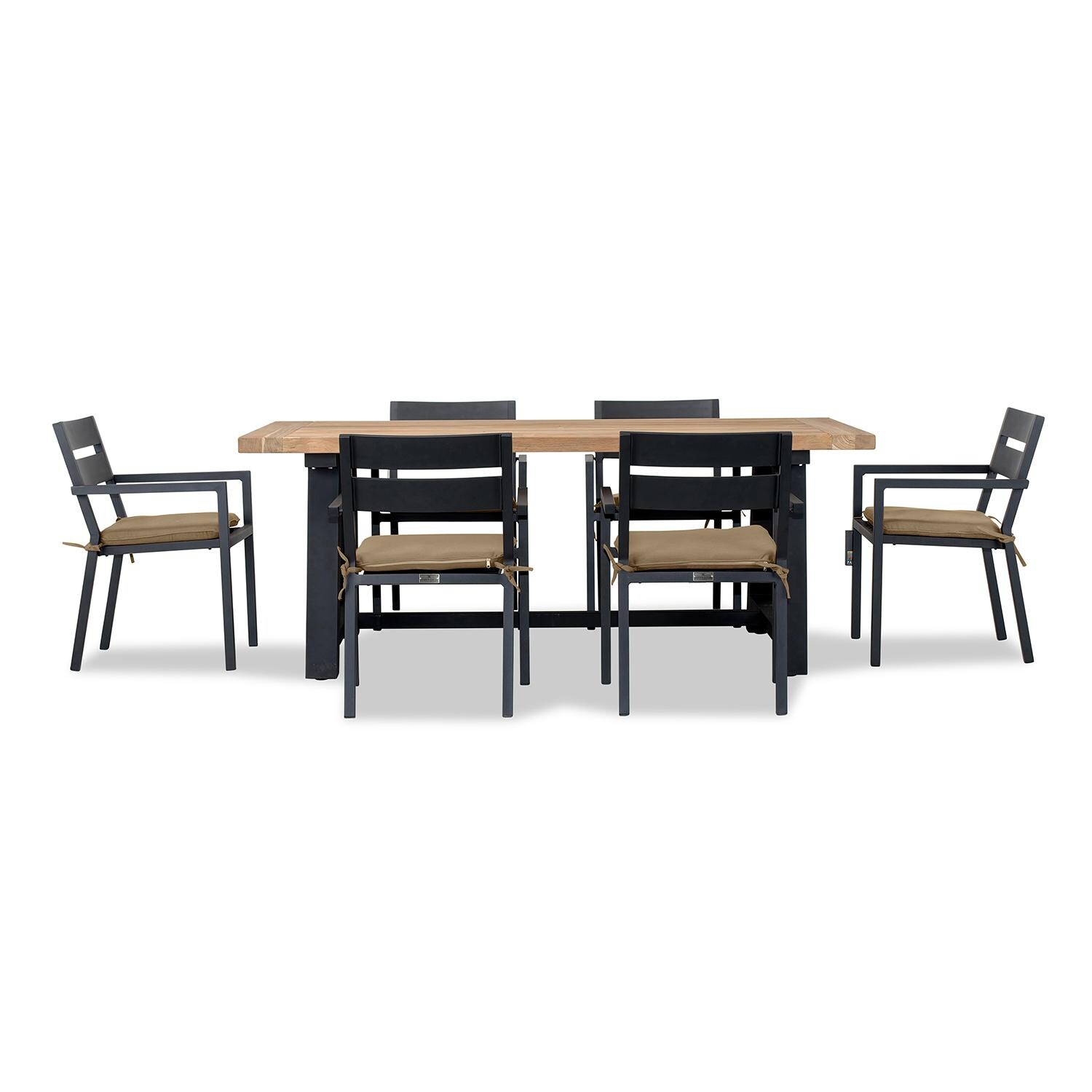 Calm Bay Mill 7 Pc Reclaimed Teak Dining Set in Black/Heather Beige by Lakeview - White Background 3 thumbnail