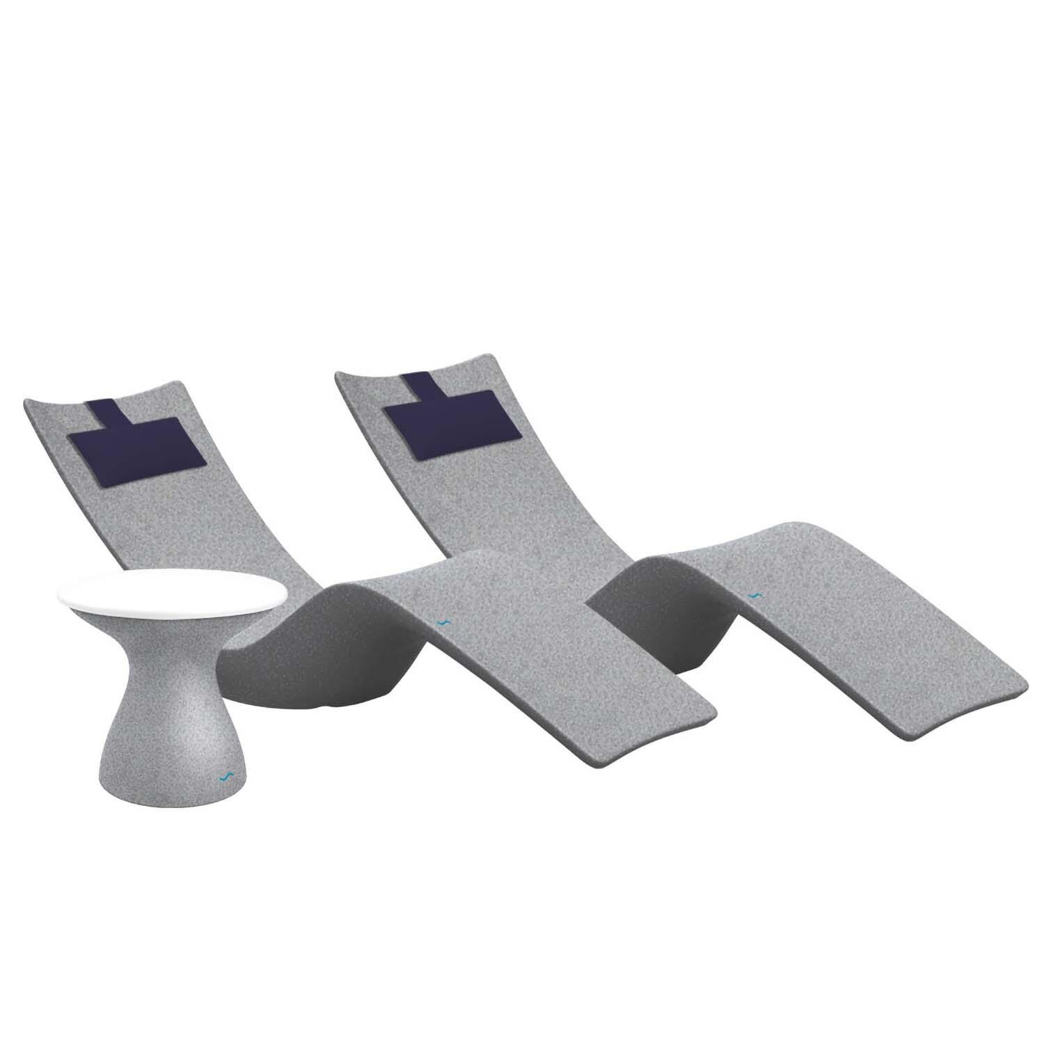 Autograph 3 Pc Set Polyresin Chaise Lounge Set in Granite Gray/White w/ Captain Navy Pillow by Ledge Lounger