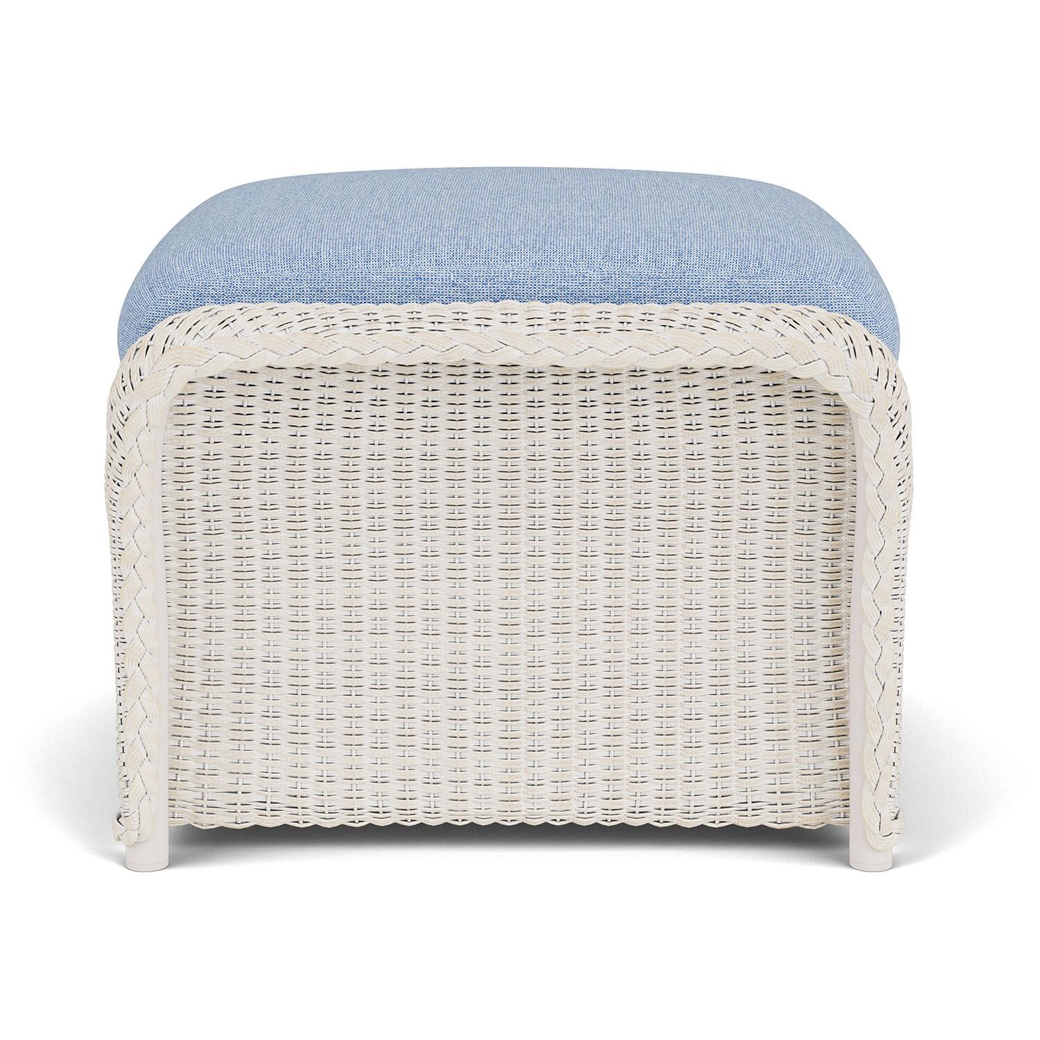 Lloyd Flanders Weekend Retreat Woven Ottoman in Antique White Finish W/ Demo Skyway Fabric - Side thumbnail