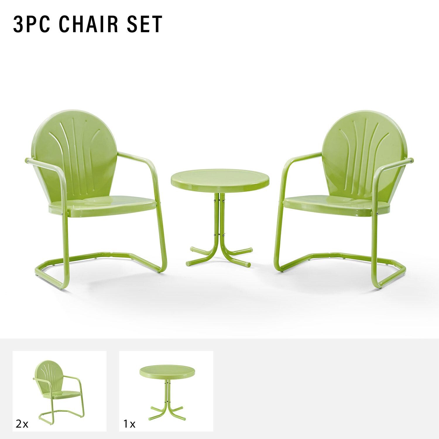 Ultimate Patio UP-32237KL 3Pc Retro Outdoor Chair Set in Lime Green - Included in Set (Two Chairs & Middle Table) - Diagram thumbnail