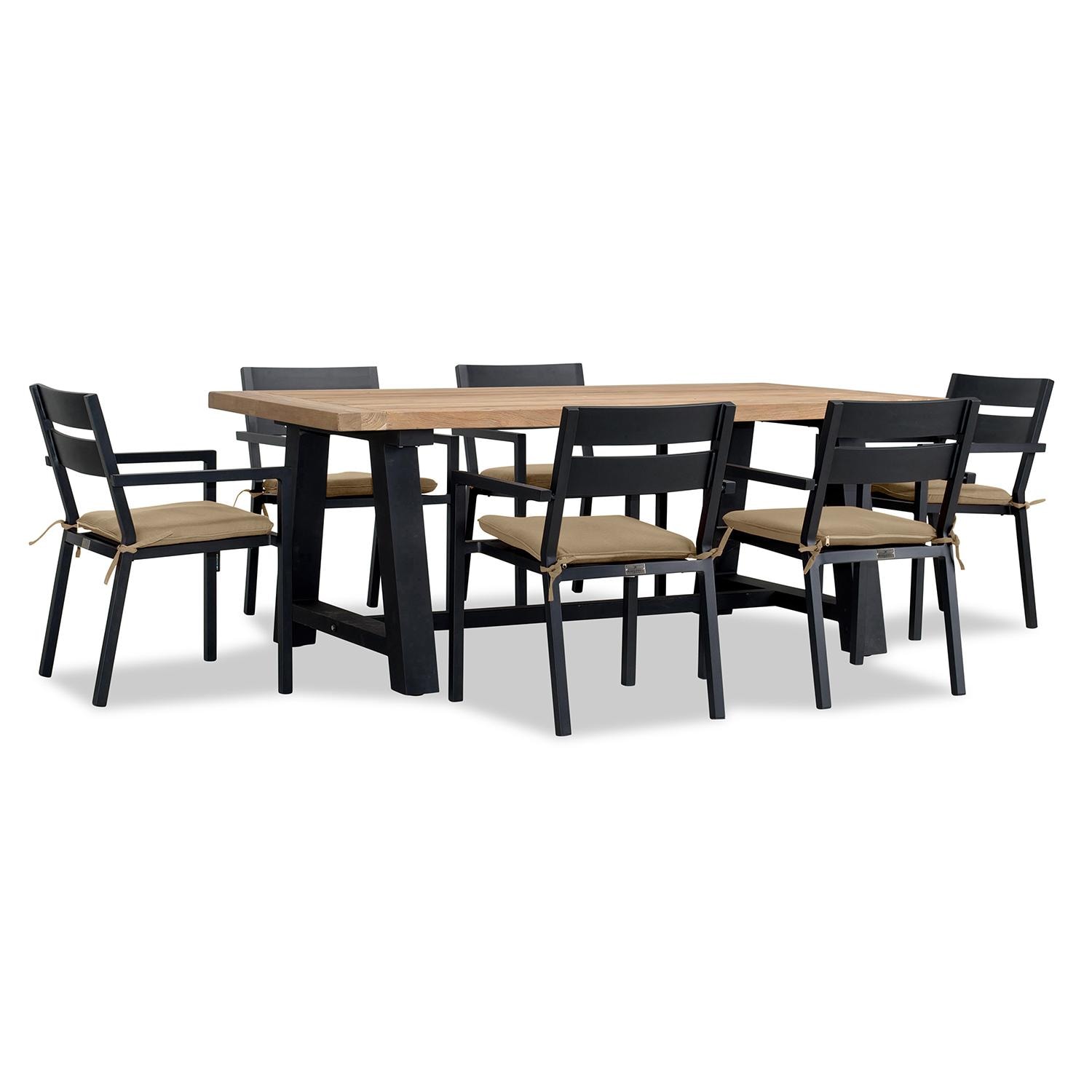 Calm Bay Mill 7 Pc Reclaimed Teak Dining Set in Black/Heather Beige by Lakeview - White Background 2 thumbnail