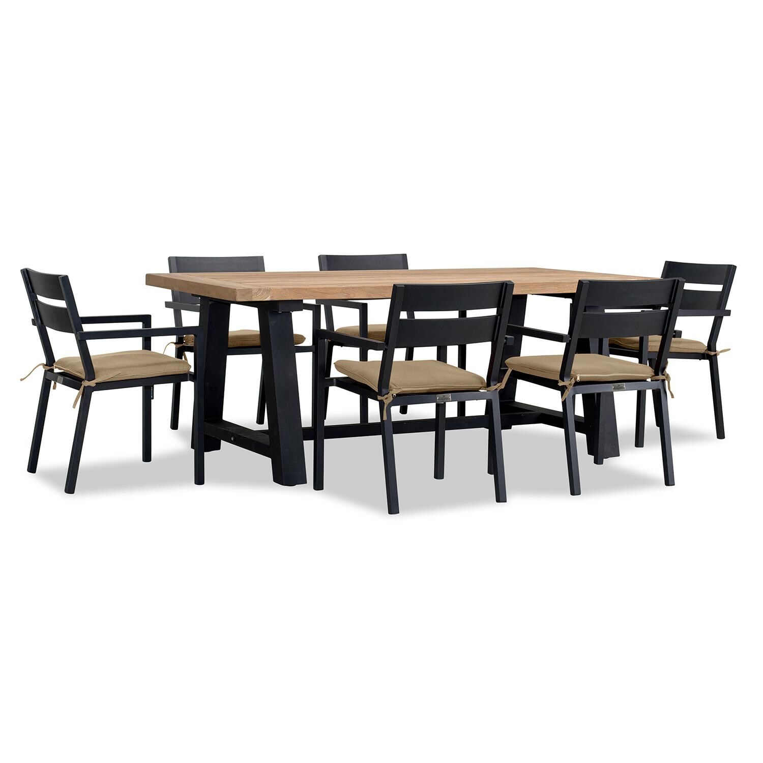 Calm Bay Mill 7 Pc Reclaimed Teak Dining Set in Black/Heather Beige by Lakeview - White Background 2 thumbnail