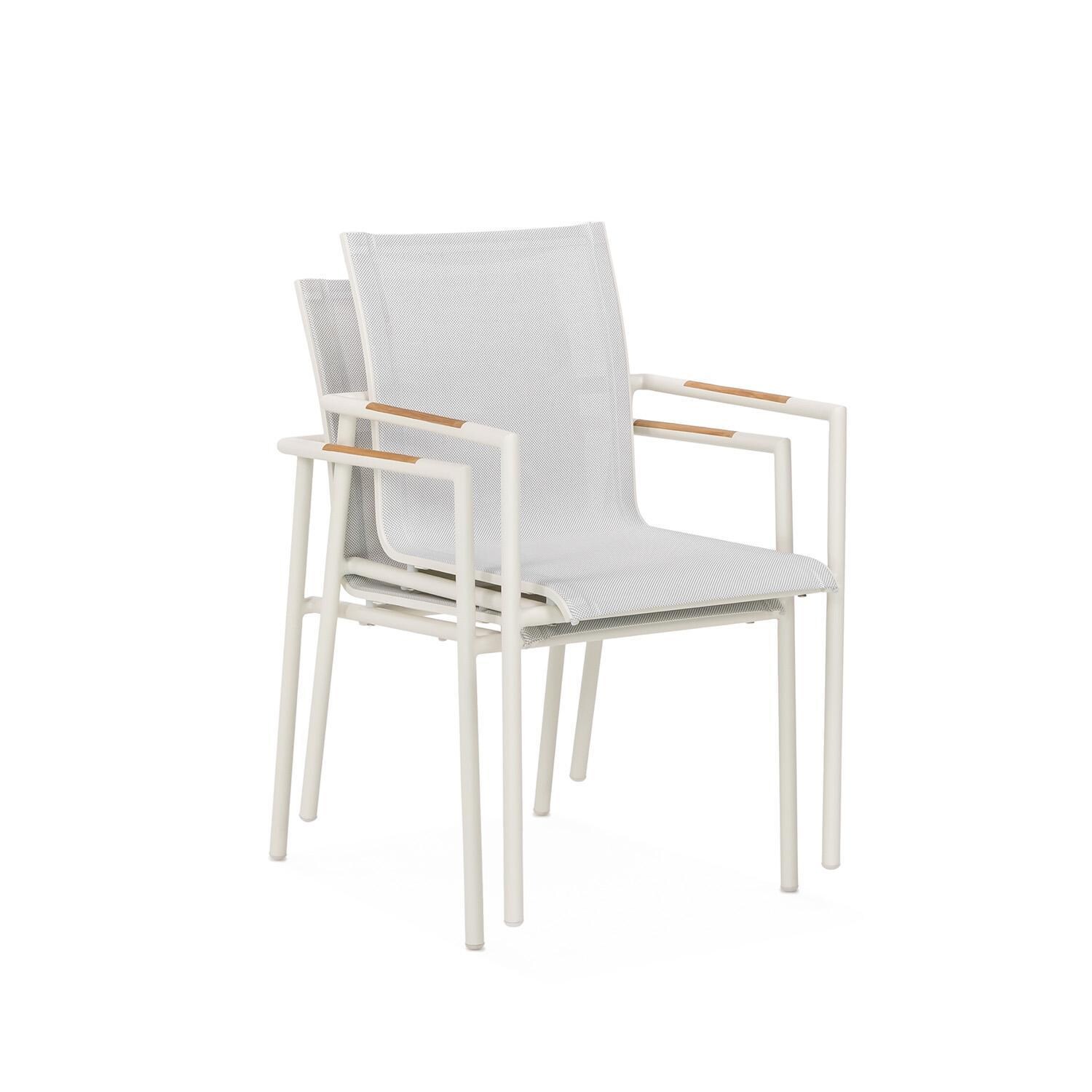 Teak + Table Paros/Barbados 78 Inch 9 Piece Dining Set - Chairs Stacked - White Background thumbnail