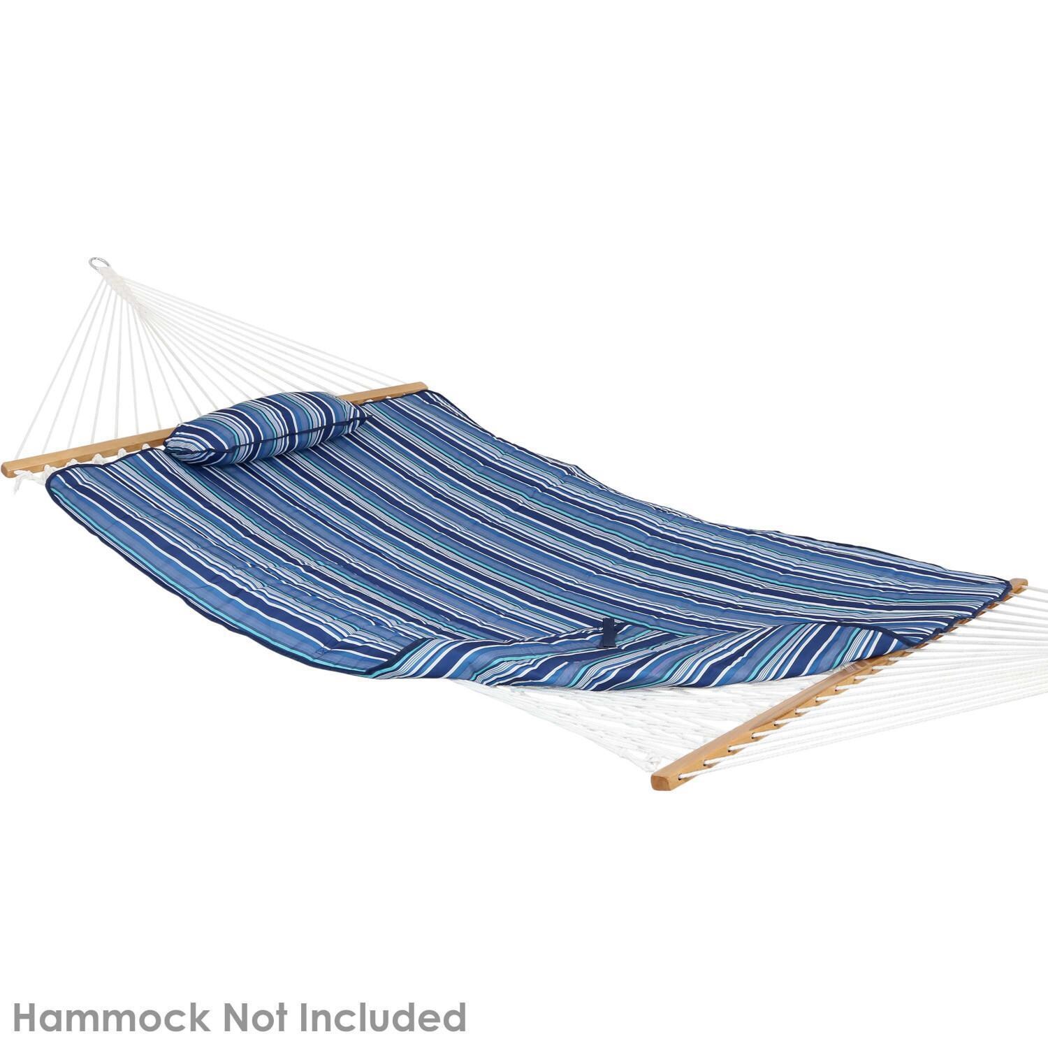 Ultimate Patio Quilted Double Hammock Pad & Pillow Set - Breakwater Stripe - Side View thumbnail
