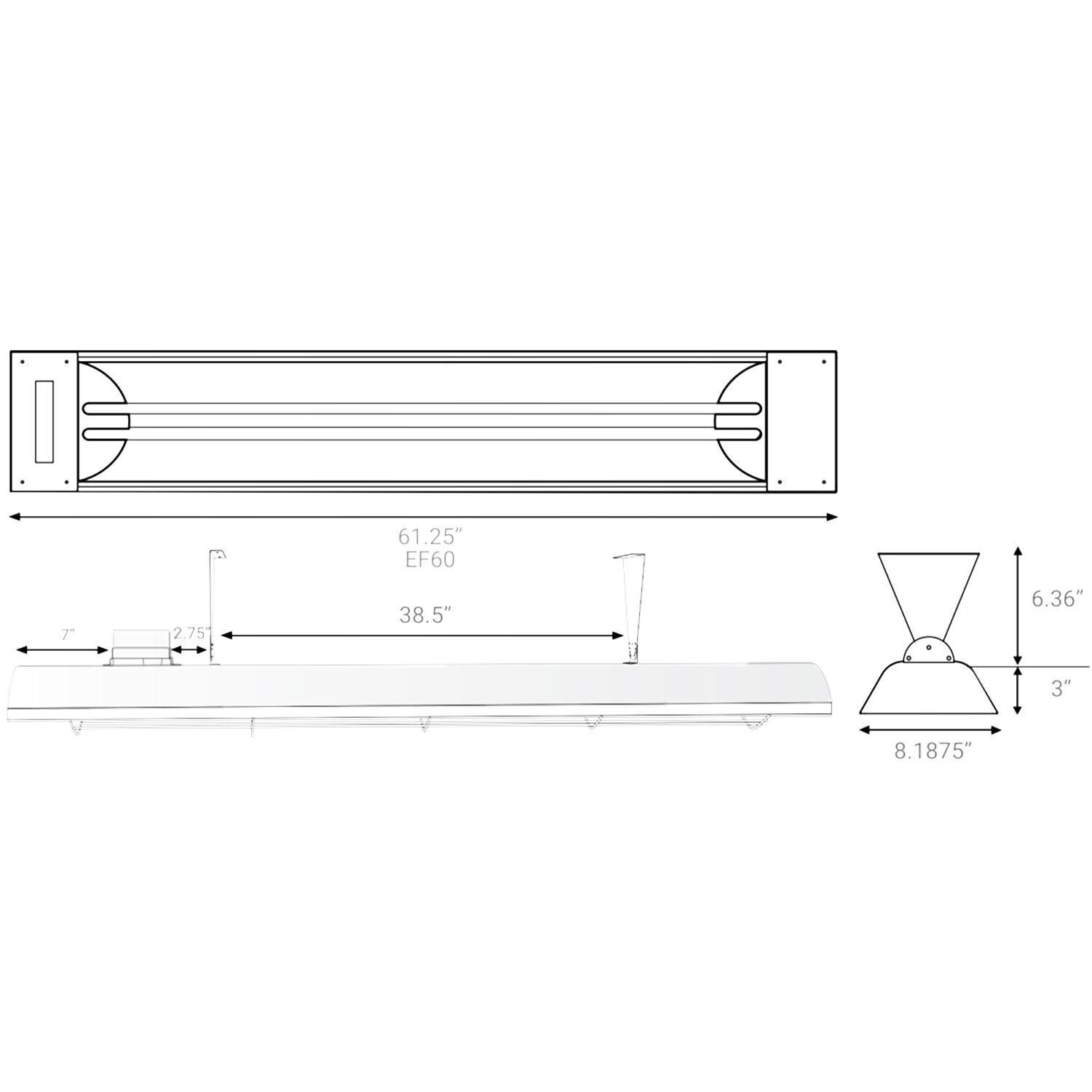 Eurofase EF60240W 61-Inch 6000 Watt Dual Element 240V Electric Infrared Patio Heater In White - Dimensional thumbnail