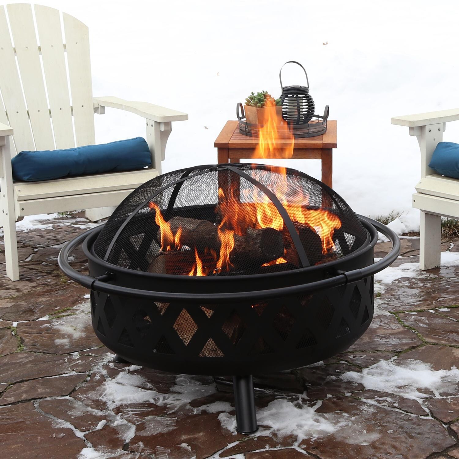 Ultimate Patio 36-Inch Steel Crossweave Wood Burning Fire Pit - Snow thumbnail