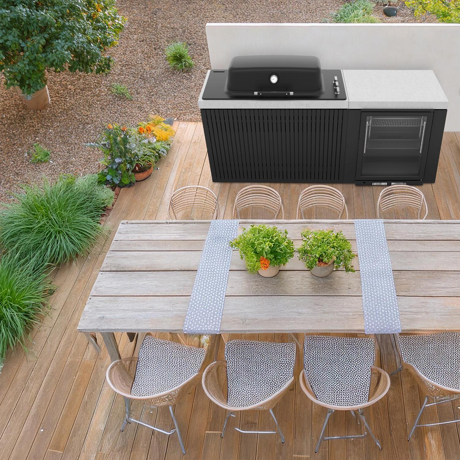 Everdure 6 1/2 Ft Outdoor Kitchen Island w/ Marine Grade Aluminum Cabinets in Black - From Above - Lifestyle thumbnail