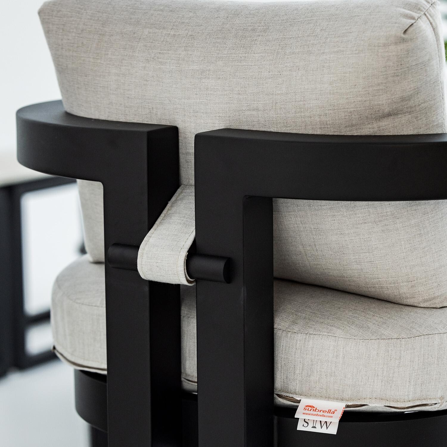 Malibu Aluminum Dining Arm Chair in Black/Soothe Pearl by Sunset West - Chair Back - Detail thumbnail