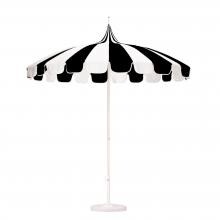California Umbrella Pagoda Series 8.5 Ft Round Aluminum Pagoda Patio Umbrella W/ Push Lift & Steel Wire Ribs - White Frame / Sunbrella Black Stripe Canopy image