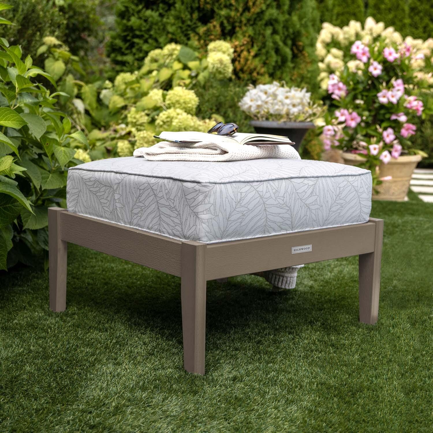 Blushing Bay Recycled Plastic Ottoman in Lively Parchment/Woodland Brown by Lakeview Outdoor Designs - Lifestyle thumbnail
