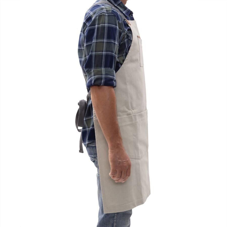 Barebones Living CKW-478 Chef Grilling Apron - Stone Side View With Straps Tied Behind thumbnail