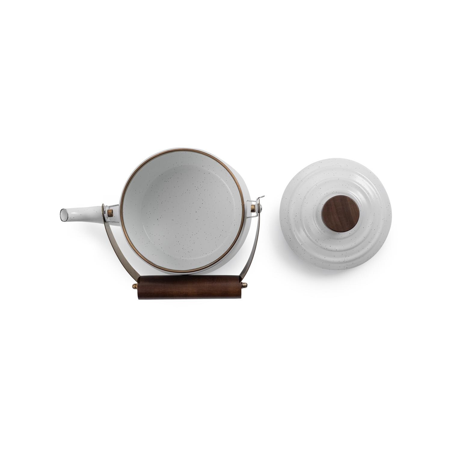 Barebones Living CKW-398 Enamel Teapot - Eggshell - Top View thumbnail