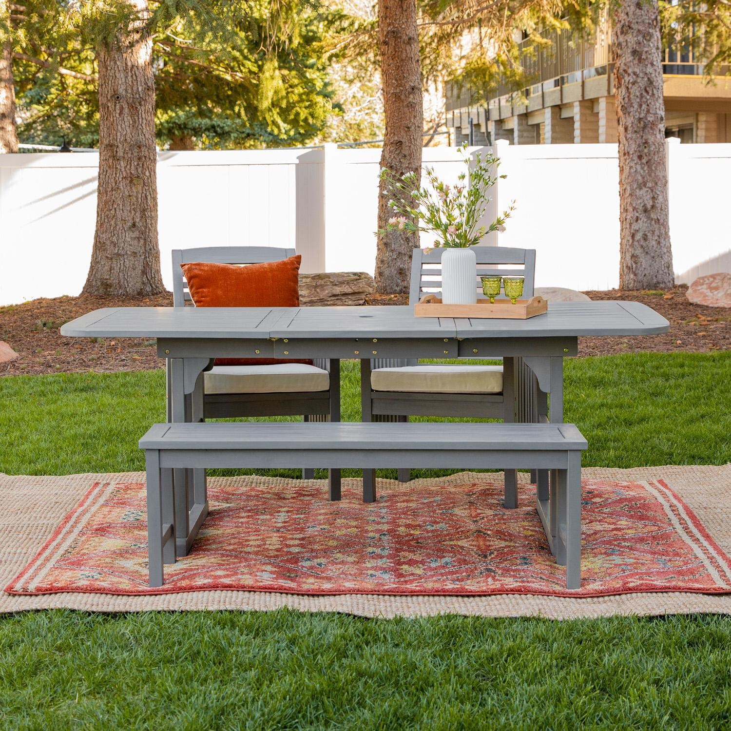Horizon Way 4 Pc Acacia Patio Dining Set w/ 55-79 X 35 Inch Extension Rectangular Table in Gray Wash by Ultimate Patio