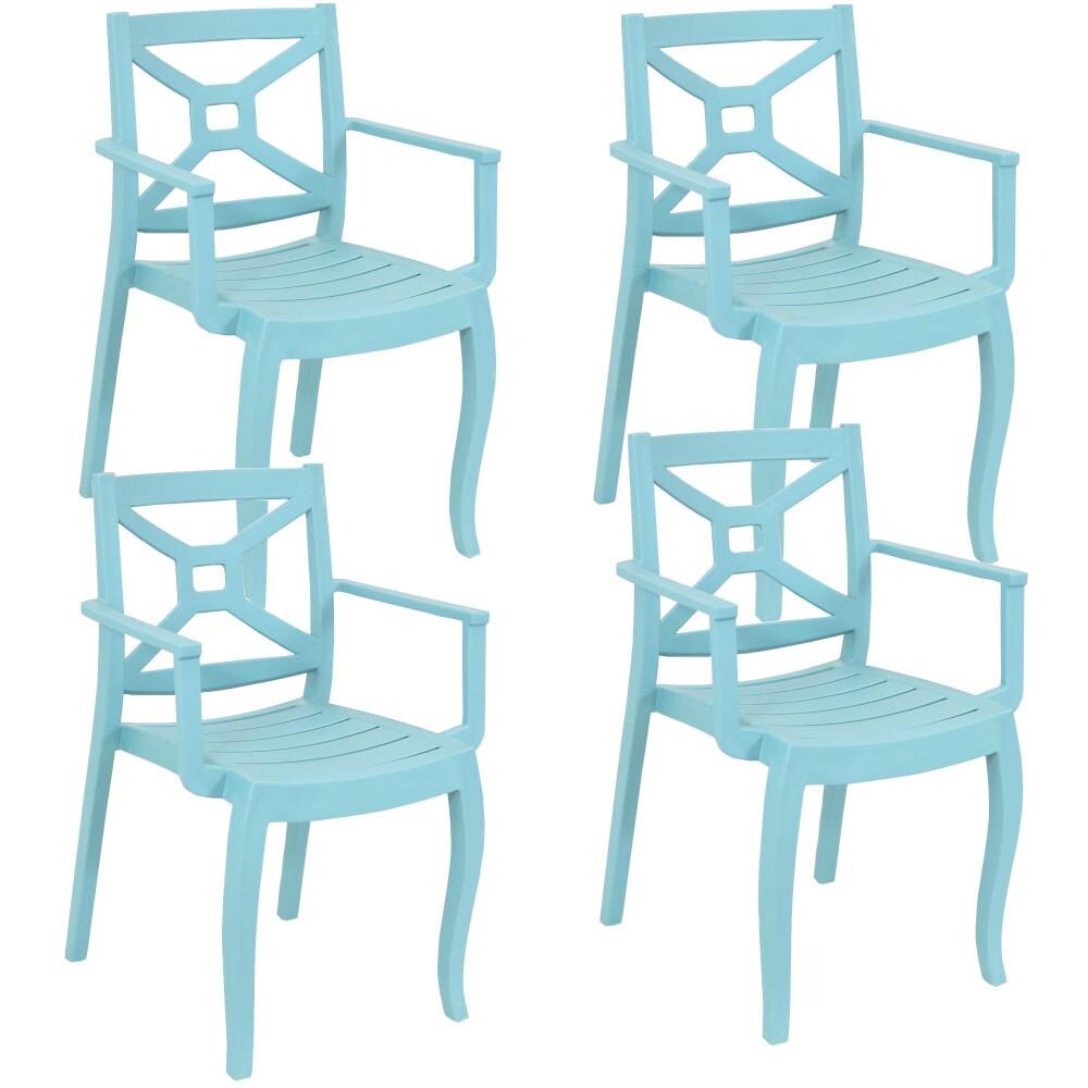 Sunnydaze Decor Tristana Plastic Outdoor Arm Chair - Set of 4 - Spring Blue - RBW-273-4PK image