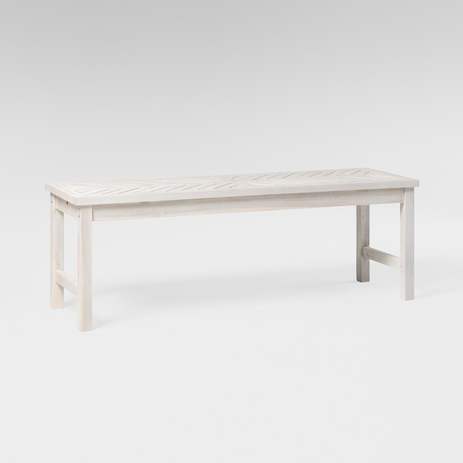 Ultimate Patio Wishlake 53 Inch Acacia Patio Dining Bench - White Wash - Angled View thumbnail