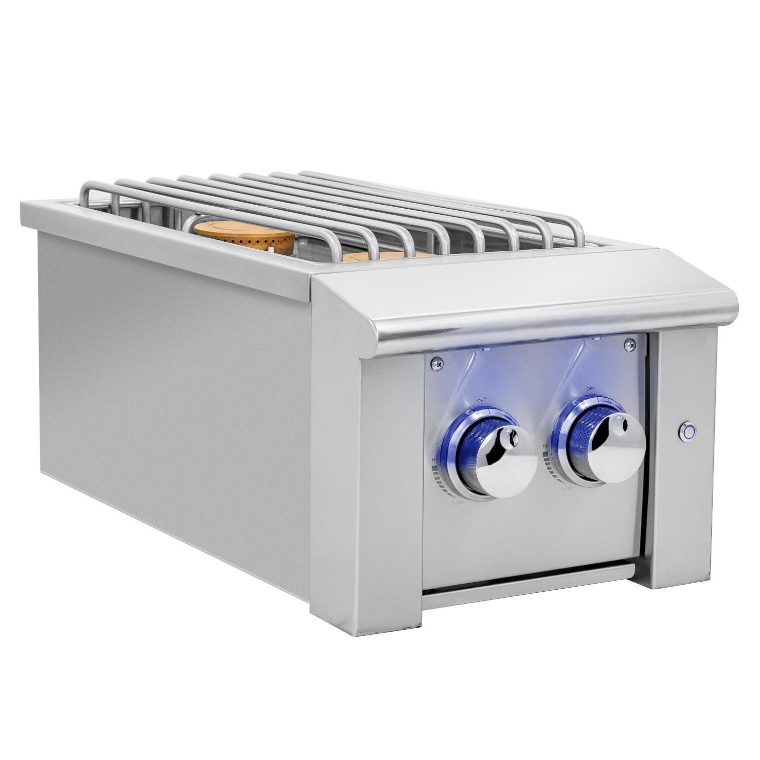 Alturi ALTSB-2-LP Built-In Propane Gas Double Side Burner - Side View - Lid Removed - White Background thumbnail