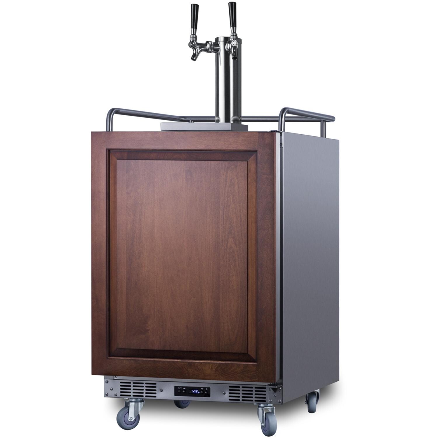 Summit SBC682PNRWKDTWIN 24-Inch 5.6 Cu. Ft. Built-In Wine Kegerator - Custom Panel - Angled On Casters thumbnail