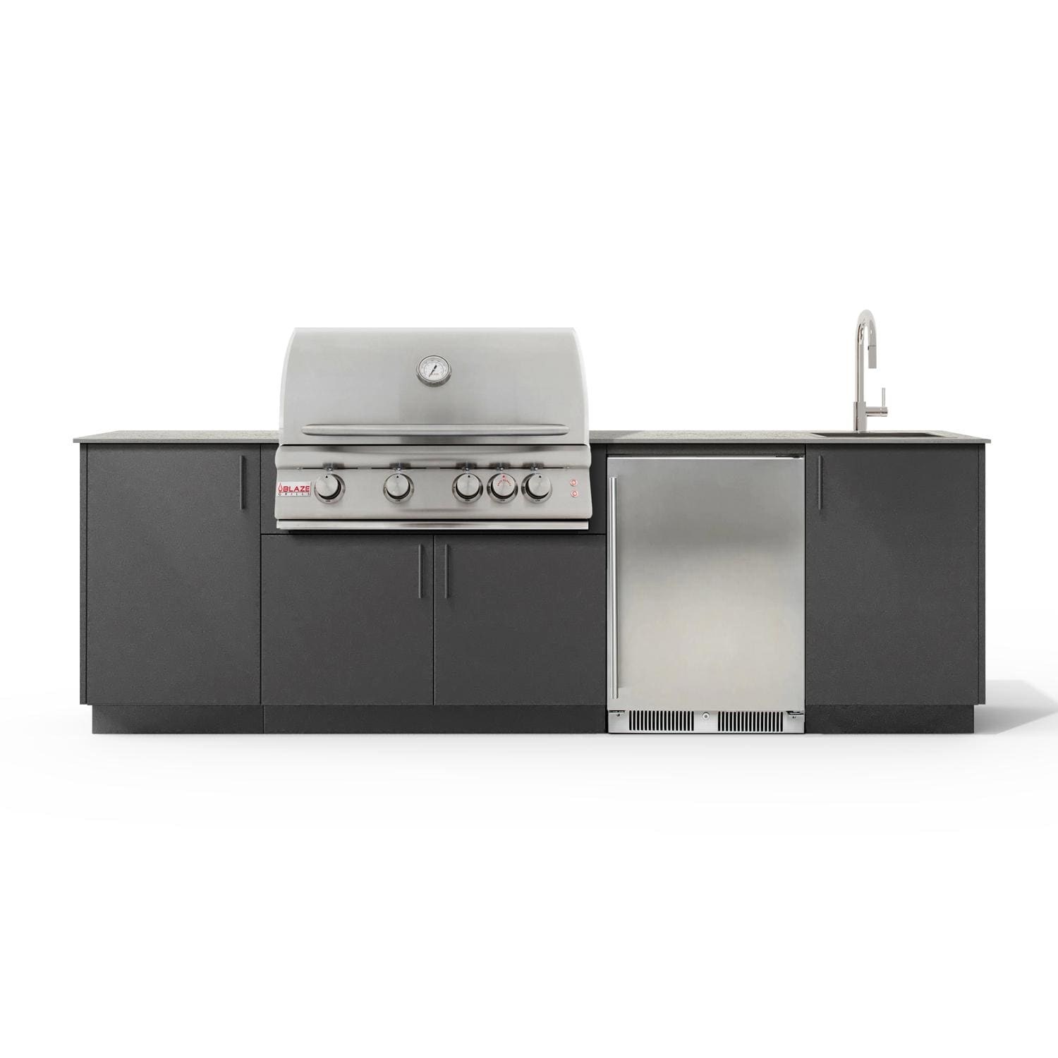 Urban Bonfire B-Cove-32-Blaze-Keon-Anthracite Cove 32 Outdoor Kitchen w/ Blaze Premium LTE Propane Grill, Sink, Refrigerator, Keon Countertop & Anthracite Finish - White Background thumbnail