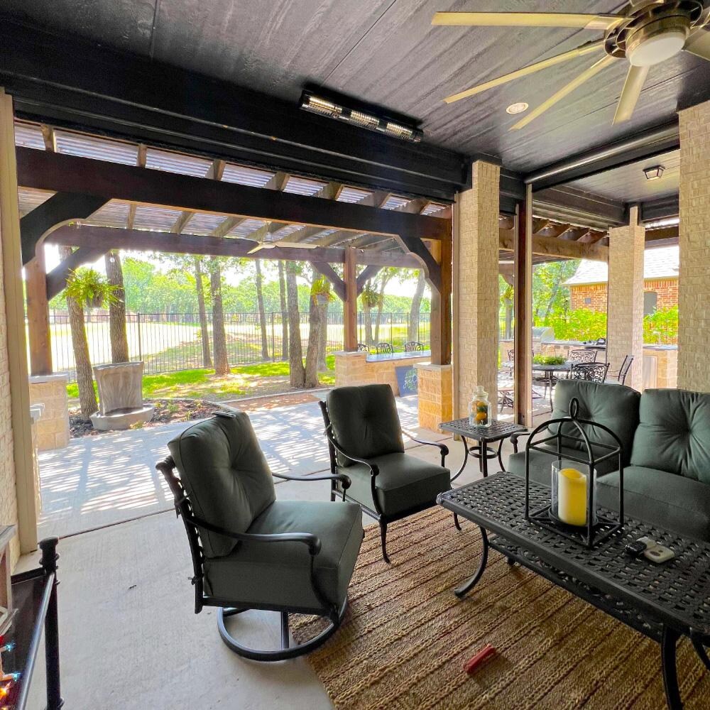 RADtec T6000/18R2 Torrid Series 77-in 6000W Electric Infrared Patio Heater - Covered Seating Area - Lifestyle thumbnail