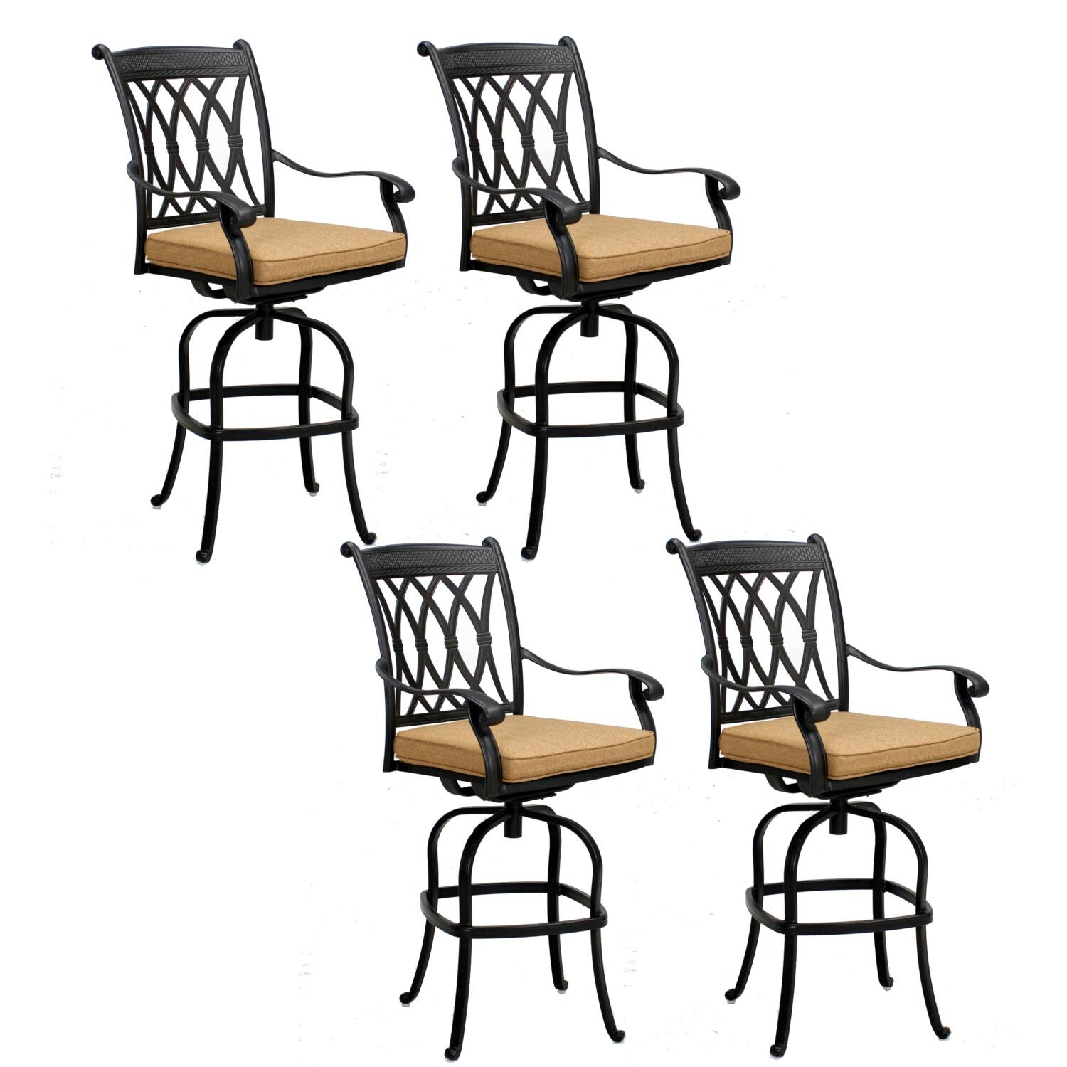 Darlee 201660-7-4 Capri 4 Piece Cast Aluminum Patio Swivel Bar Stool Set W/ Sesame Polyester Cushions thumbnail