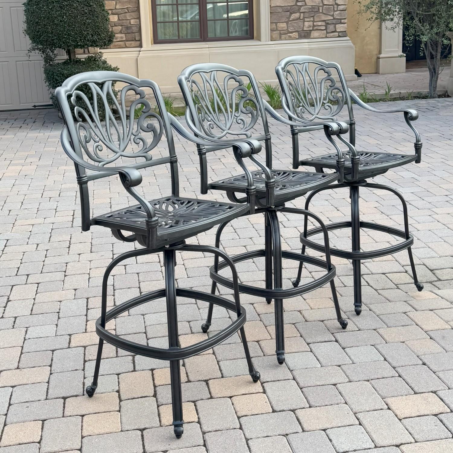 Elisabeth 3 Pc Cast Aluminum Bar Height Bar Stool Set in Sesame/Antique Bronze by Darlee - Angled w/o Cushions - Lifestyle thumbnail