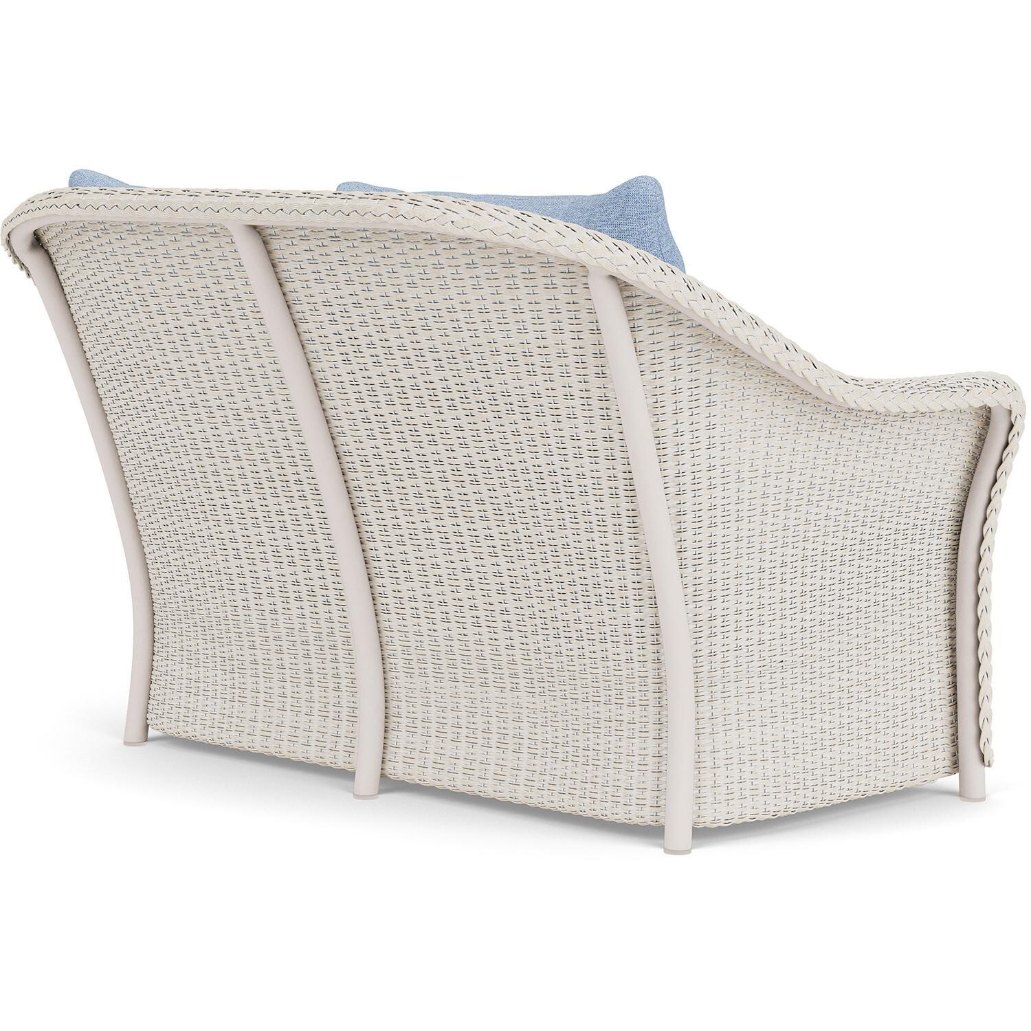 Lloyd Flanders Weekend Retreat Loveseat in Antique White Finish W/ Demo Skyway Fabric - Back Right thumbnail