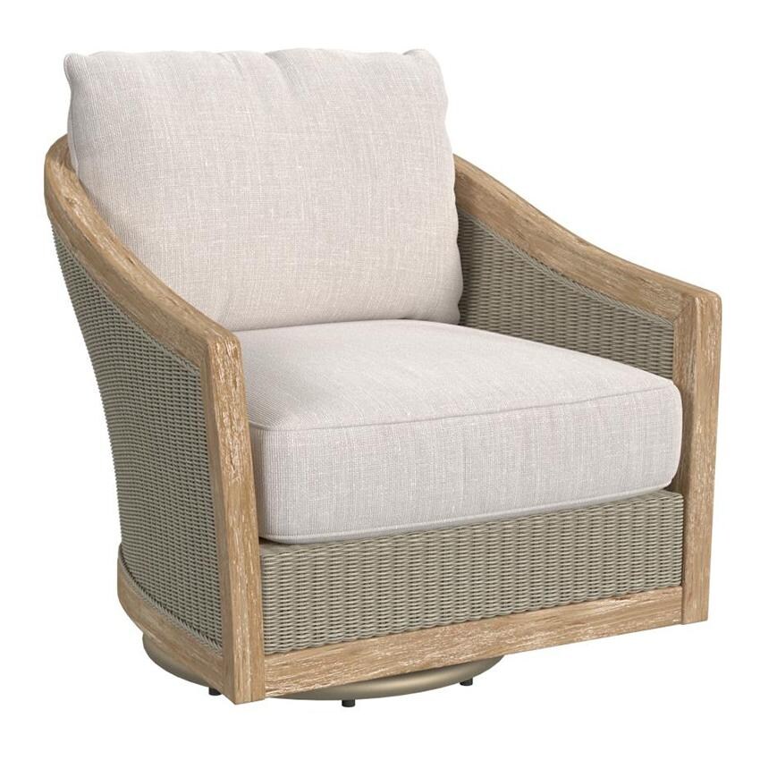 Cambria Teak Swivel Club Chair in Light Wood/Canvas Canvas by Sunset West