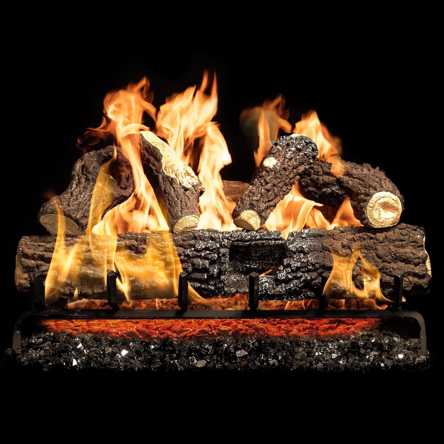 BBQGuys 30 Inch Canyon Fire Charred Oak Vented Natural Gas Log Set + H-Burner - Match Light image