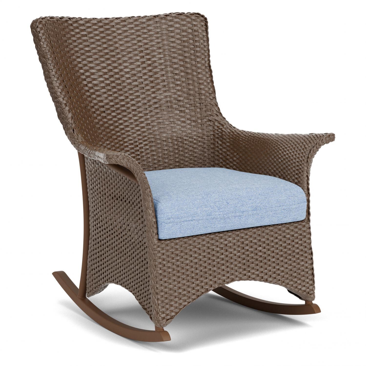 Lloyd Flanders Mandalay Porch Rocker in Bark Finish with Demo Skyway Fabric - Angled thumbnail