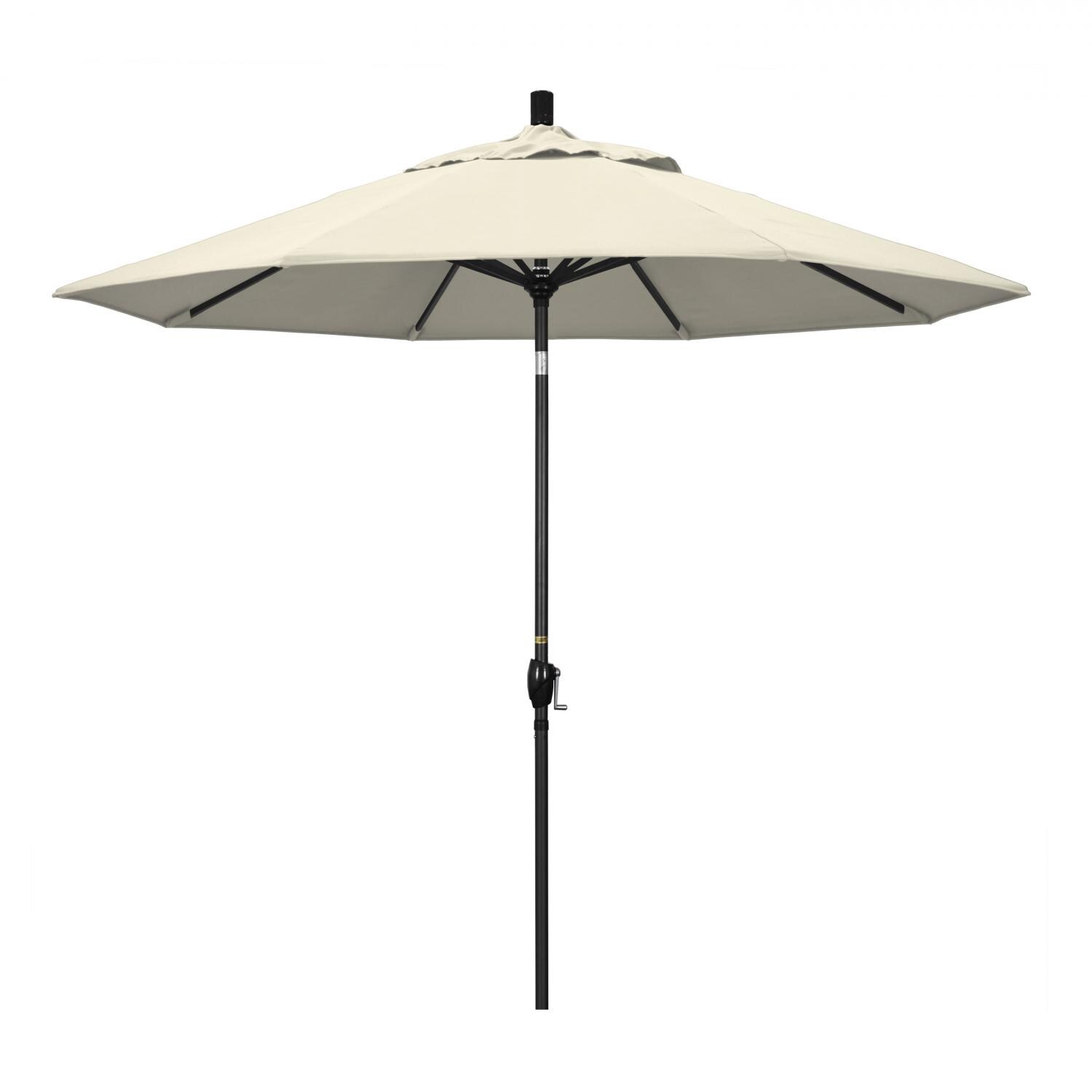 California Umbrella 9 Ft. Octagonal Aluminum Push Button Tilt Patio Umbrella W/ Crank Lift & Aluminum Ribs - Stone Black Frame / Olefin Antique Beige Canopy