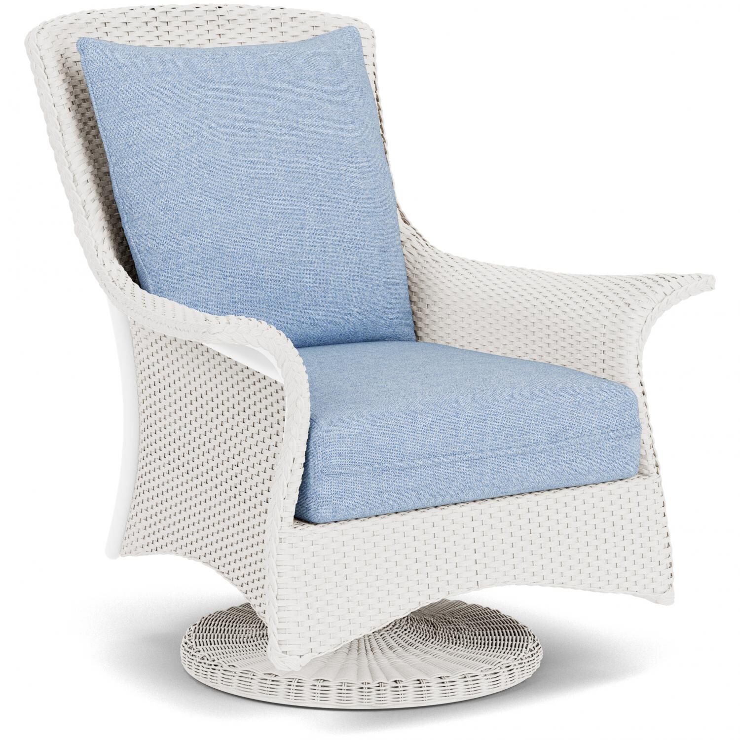 Lloyd Flanders Mandalay Swivel Rocker Lounge Chair in White Finish with Demo Skyway fabric - Angled thumbnail