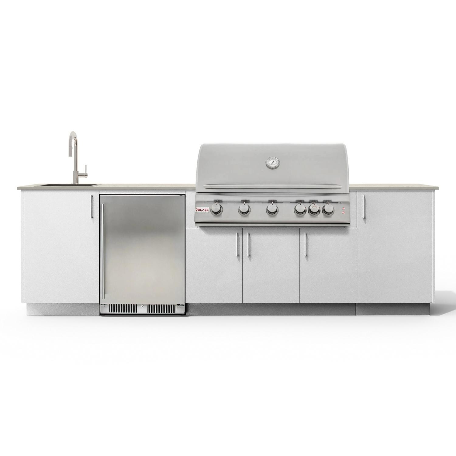 Urban Bonfire B-Dew-40-Blaze-Danae-Chantilly Dew 40 Outdoor Kitchen w/ Blaze Premium LTE Natural Gas Grill, Sink, Refrigerator, Danae Countertop & Chantilly Finish - White Background thumbnail