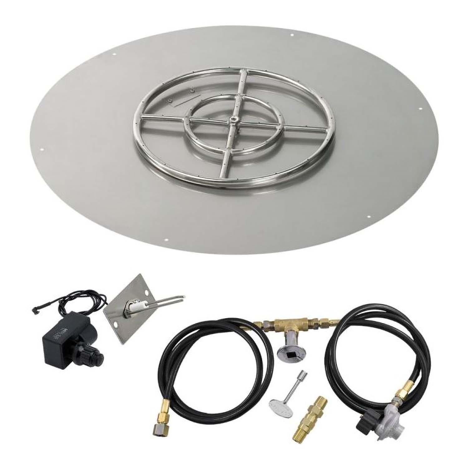 BBQGuys Signature 30 Inch Stainless Steel Round Flat Fire Pit Pan W/Spark Ignition Kit - 18 Inch Ring - Propane