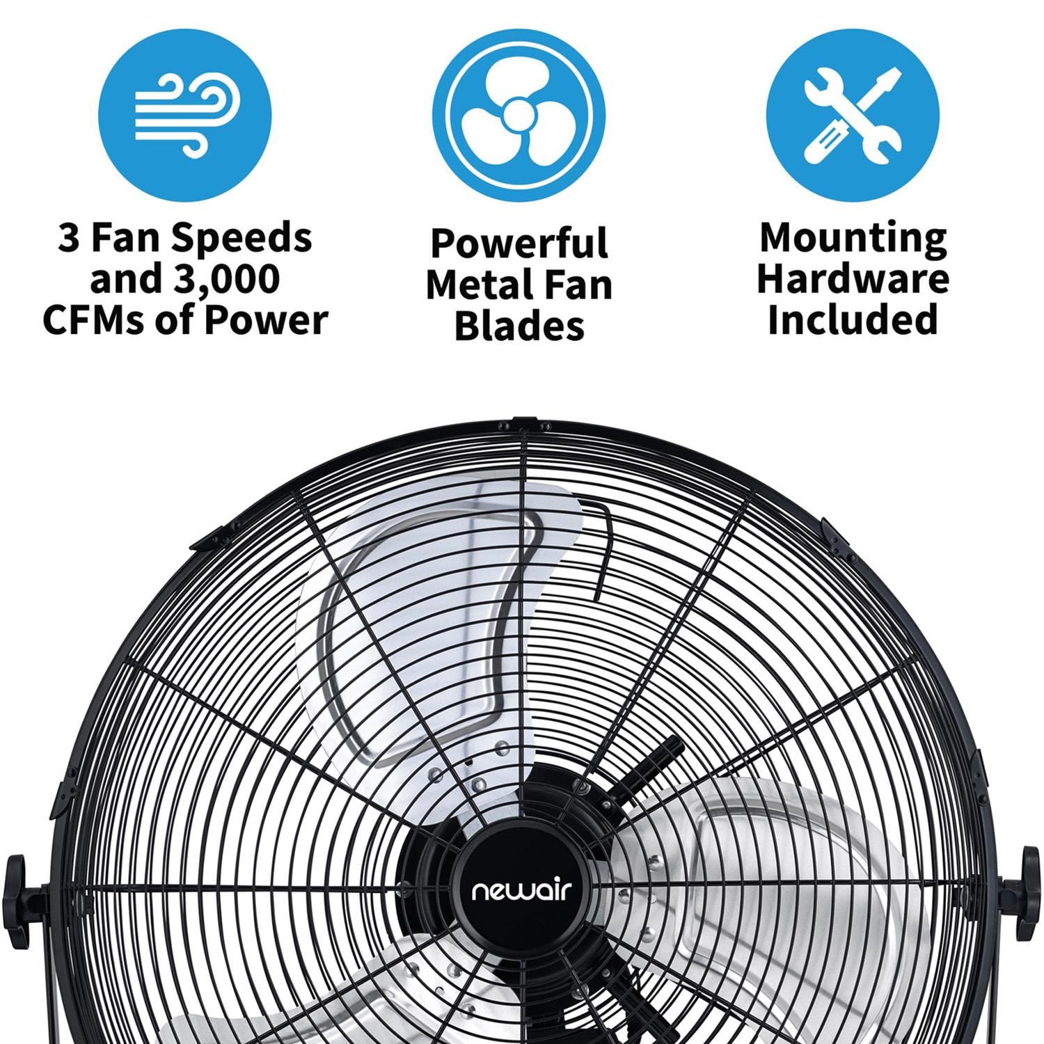 NewAir NIF18WBK01 18-in High Velocity Wall Mount Fan w/ 3 Fan Speeds & Adjustable Tilt Head - Features - Detail thumbnail
