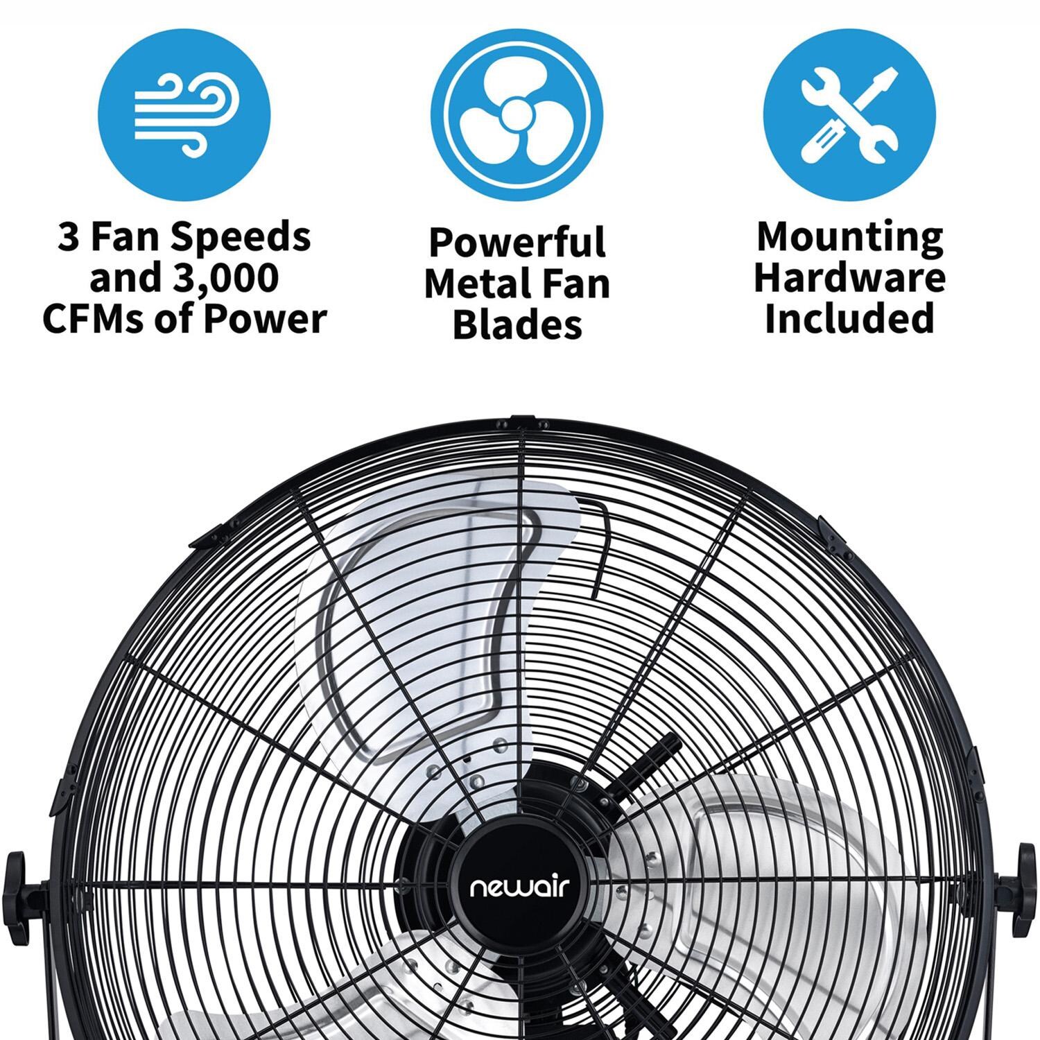 NewAir NIF18WBK01 18-in High Velocity Wall Mount Fan w/ 3 Fan Speeds & Adjustable Tilt Head - Features - Detail thumbnail