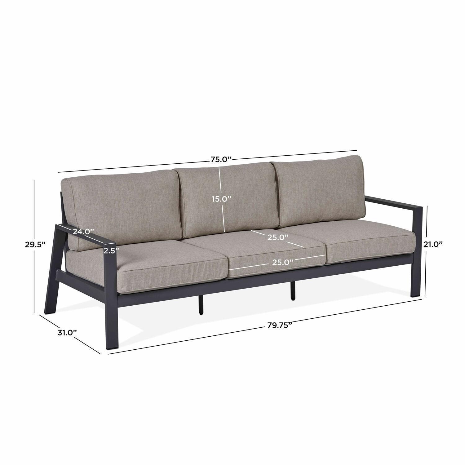 Lakeview Outdoor Designs SC2023WSTA Elysian Aluminum Outdoor Three Seat Sofa With Cushions in Weathered Slate - Dimensions thumbnail