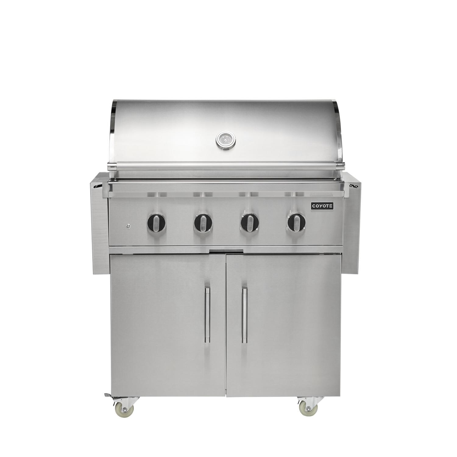 Coyote Outdoor Living 36 Inch CL-Series Freestanding Propane Grill - Hood Open Shelves Down - White Background thumbnail
