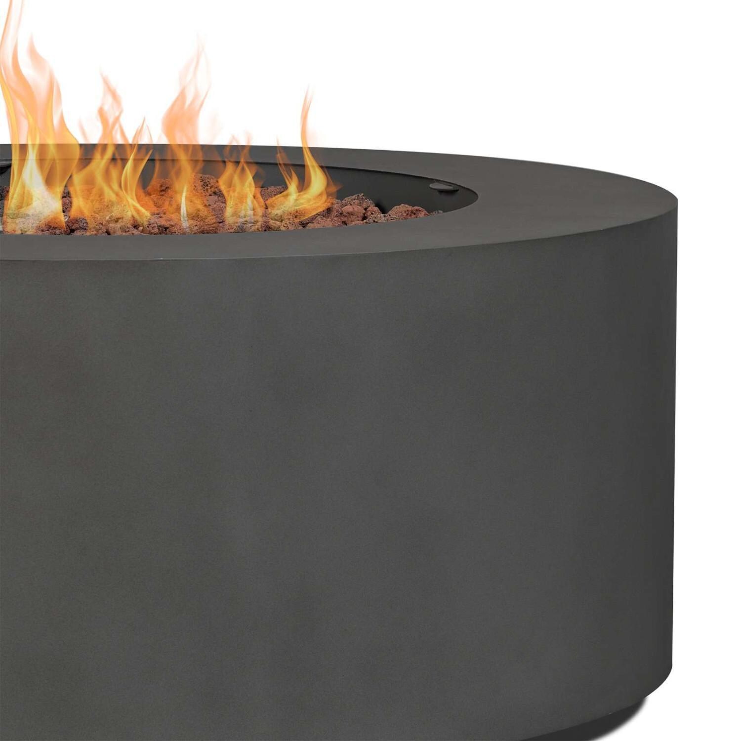 Elysian 4 Pc Powder Coated Steel 36 Inch Round Fire Pit in Weathered Slate by Lakeview - Side Close Up - White Background thumbnail