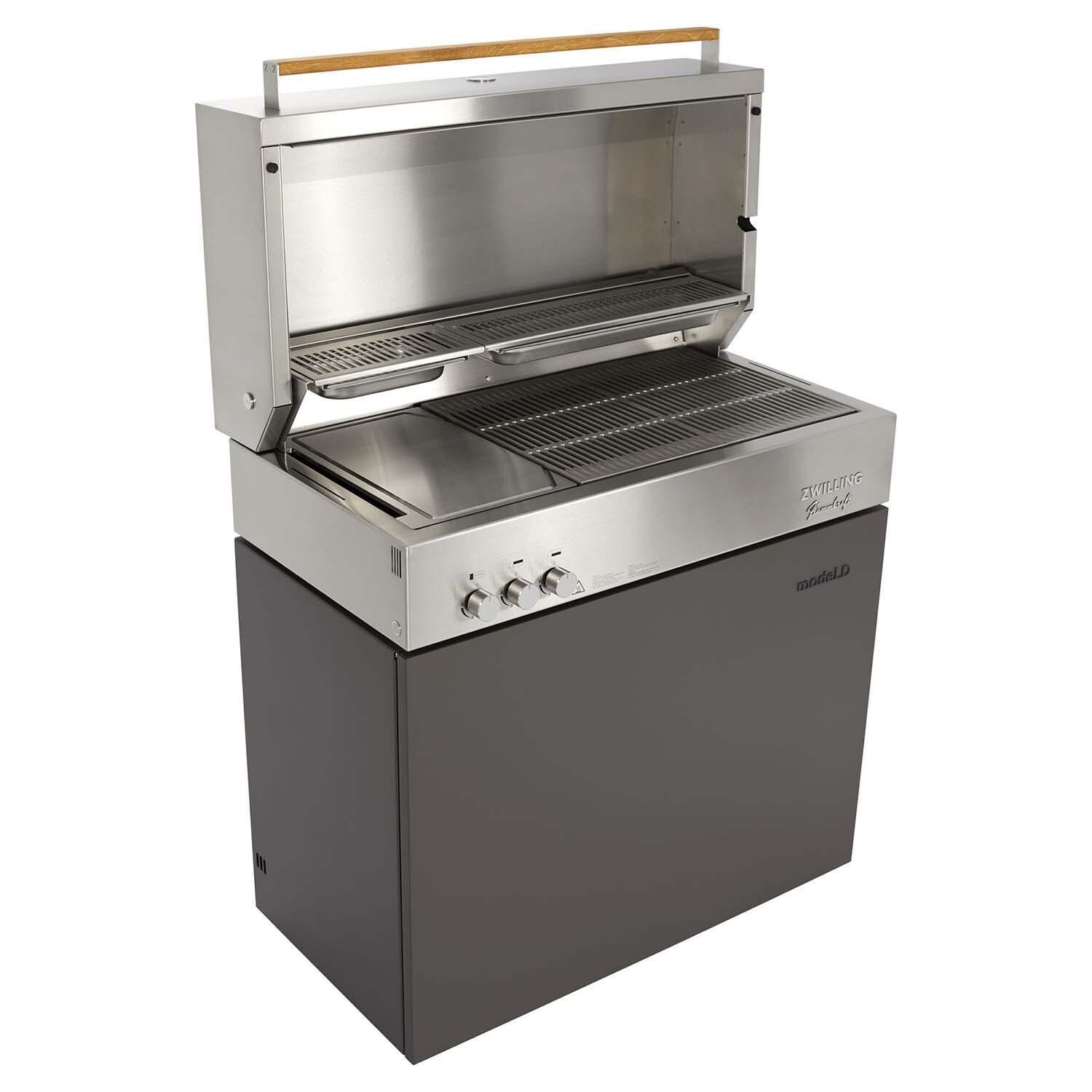 Flammkraft 1029540 Model D Propane Gas Grill - Deep Umbra - Shown w/ Teppanyaki Plate (Sold Separately) - White Background thumbnail