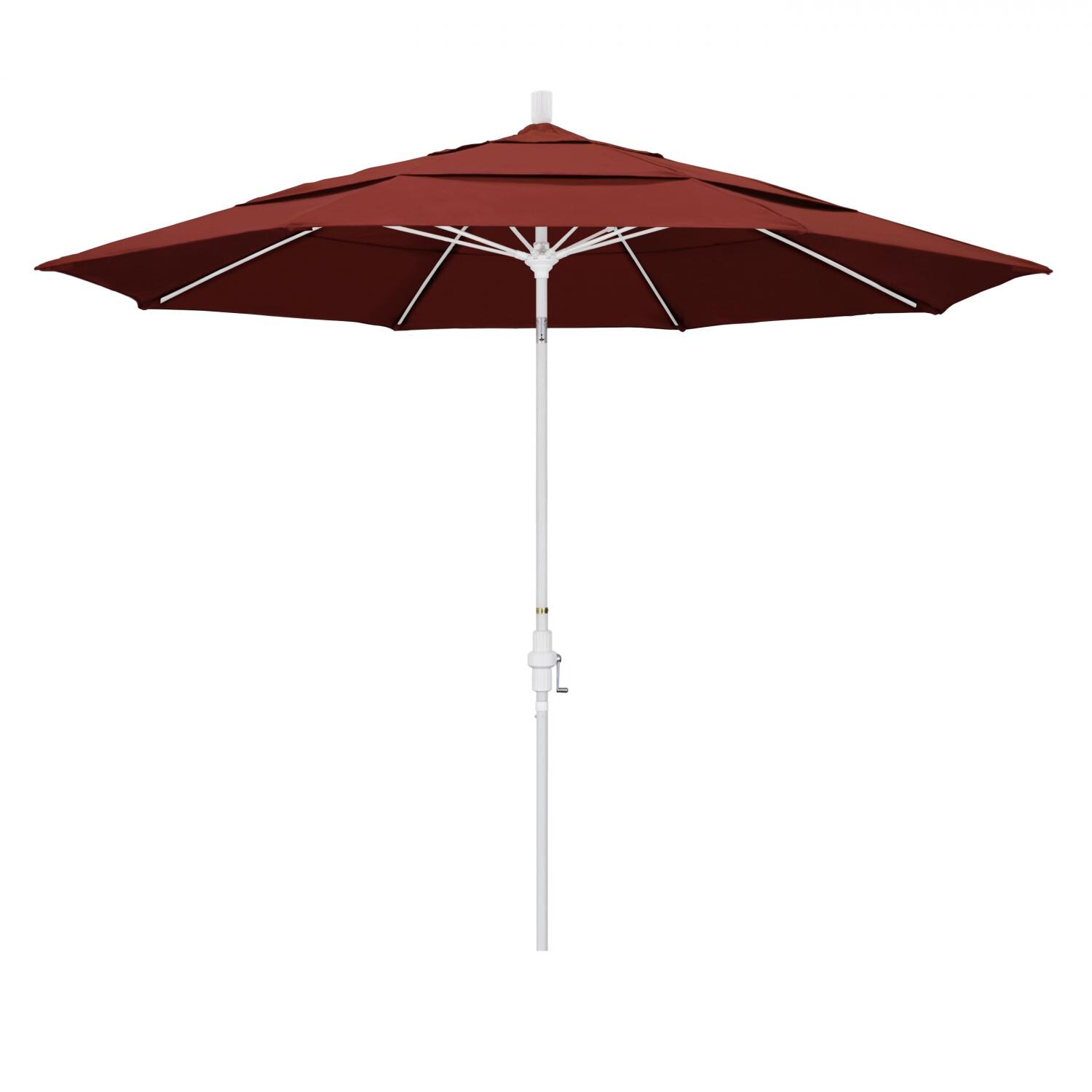 California Umbrella 11 Ft Octagonal Aluminum Collar Tilt Patio Umbrella W/ Crank Lift & Fiberglass Ribs - Matted White Frame / Sunbrella Canvas Henna Canopy thumbnail