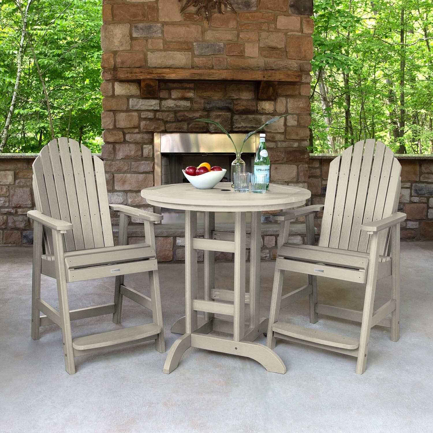 Dream Bay 3 Pc Recycled Plastic Round Counter Dining Set in Whitewash by Lakeview Outdoor Designs
