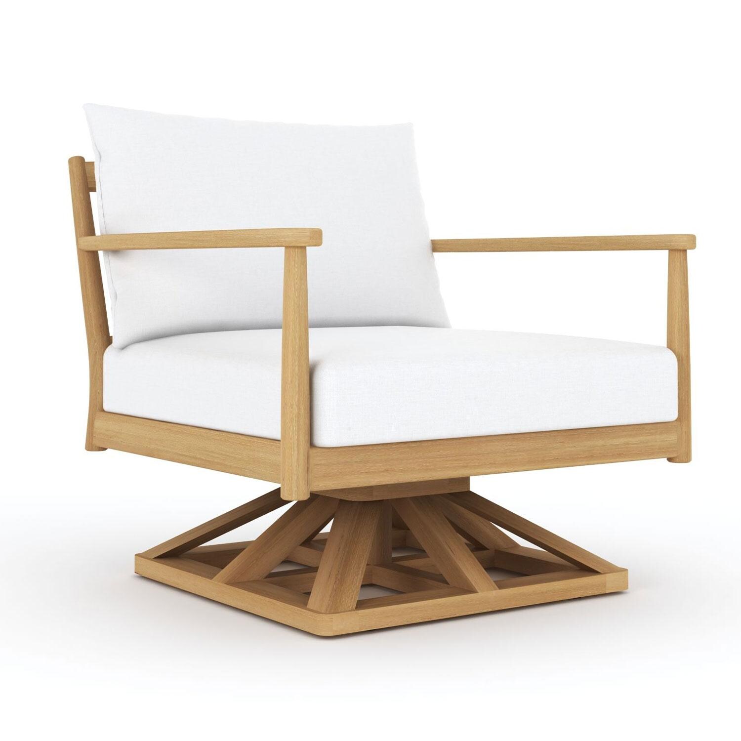 Palma Teak Swivel Club Chair W/ White Cushions by Royal Teak Collection - Display - White Background thumbnail