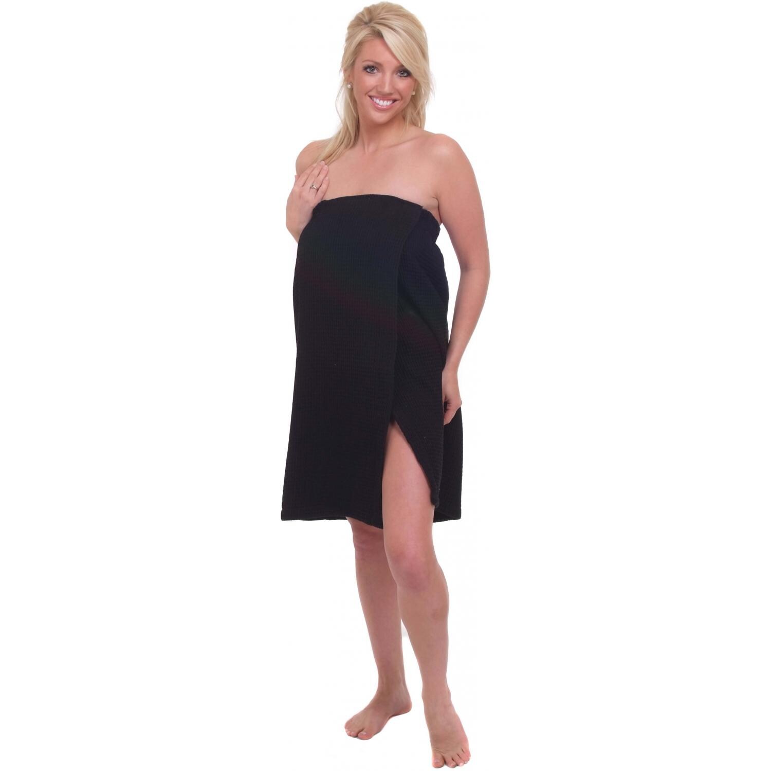 Terry Town Womens Waffle Weave Spa Wrap Towel - Black